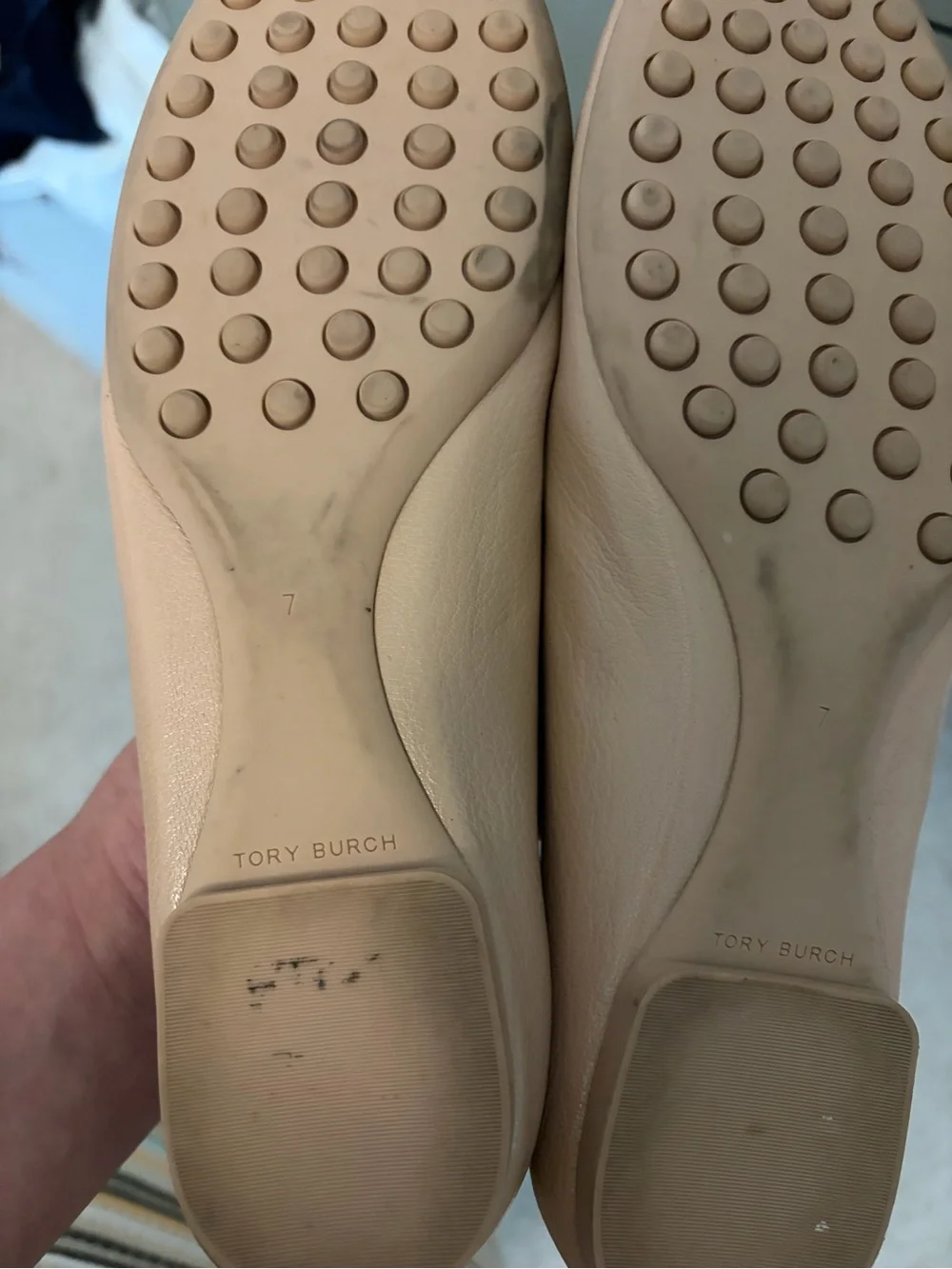Tory Burch Beige Leather Ballet Flats with Gold Logo